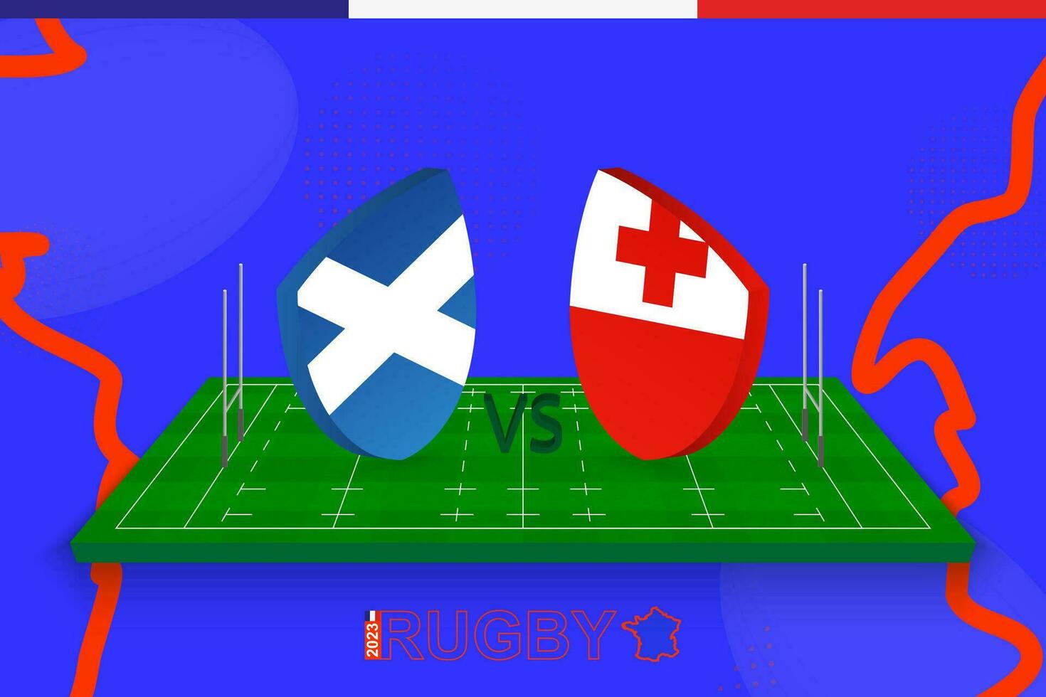 Rugby team Scotland vs Tonga on rugby field. Rugby stadium on abstract background for international championship. vector