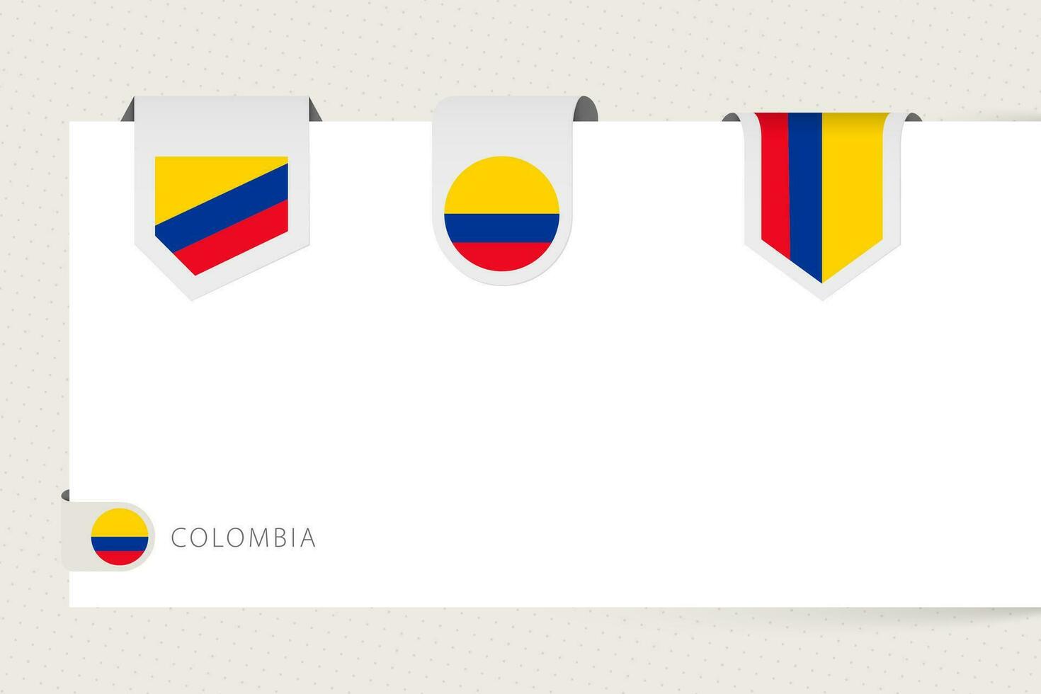 Label flag collection of Colombia in different shape. Ribbon flag template of Colombia vector