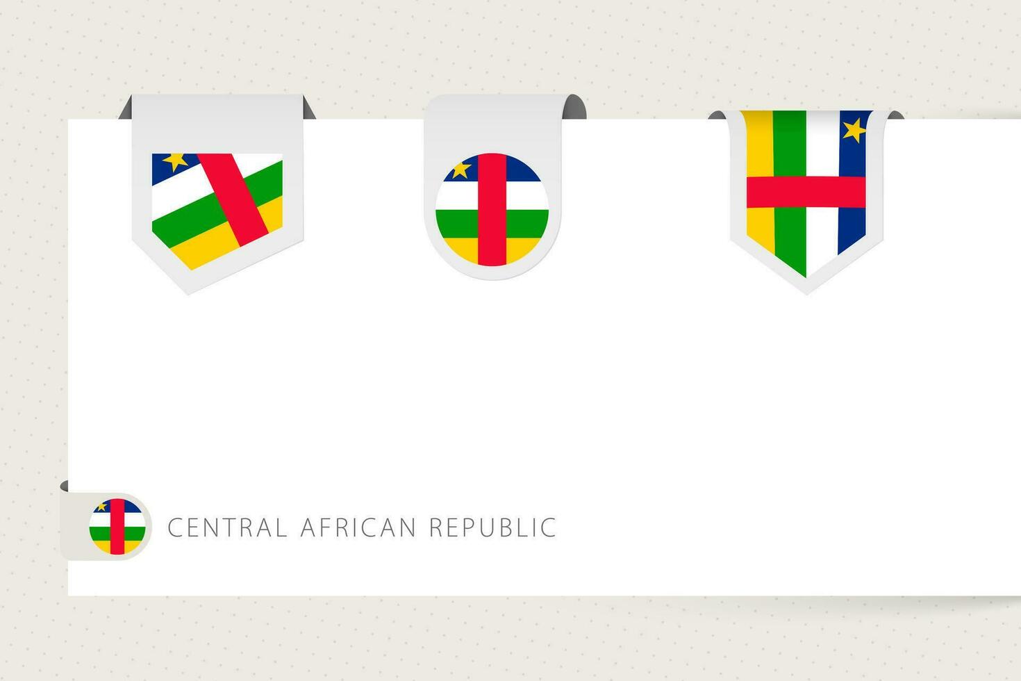 Label flag collection of Central African Republic in different shape. Ribbon flag template of CAR vector