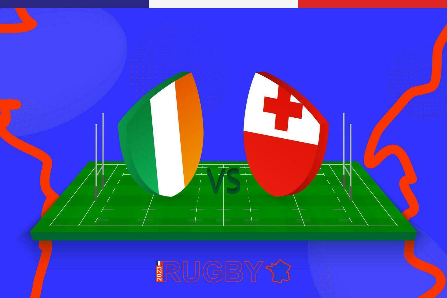 Rugby team Ireland vs Tonga on rugby field. Rugby stadium on abstract background for international championship. vector