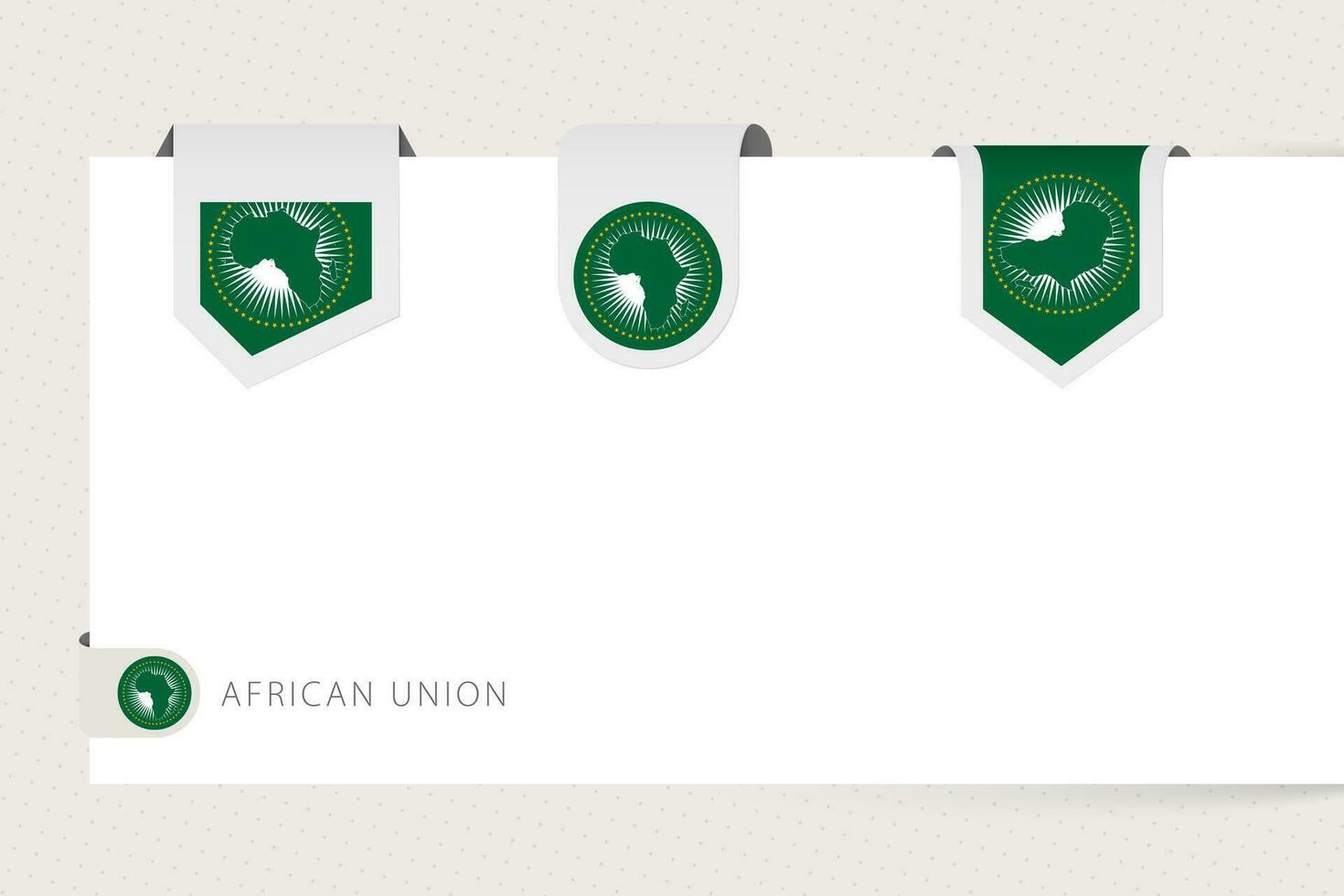 Label flag collection of African Union in different shape. Ribbon flag template of African Union vector