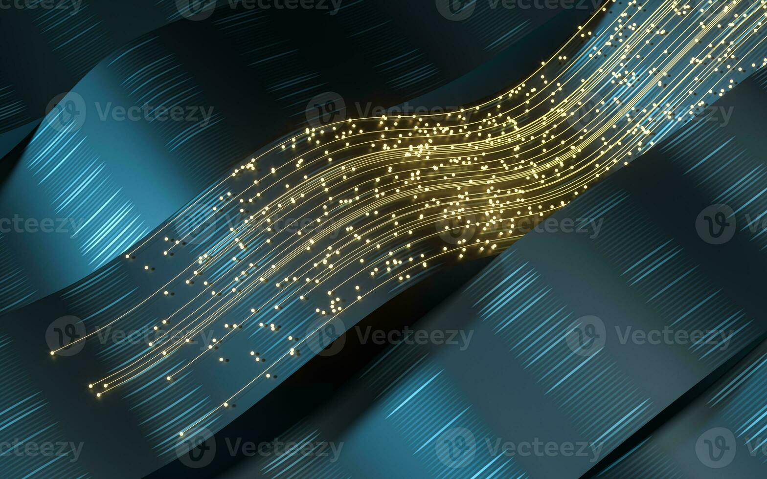 Flowing wave clothe with glowing particles, 3d rendering. photo