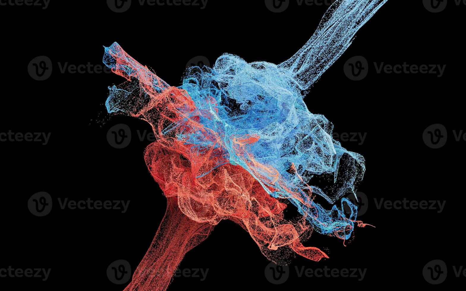 Collision of particles, decorative particles, 3d rendering. photo