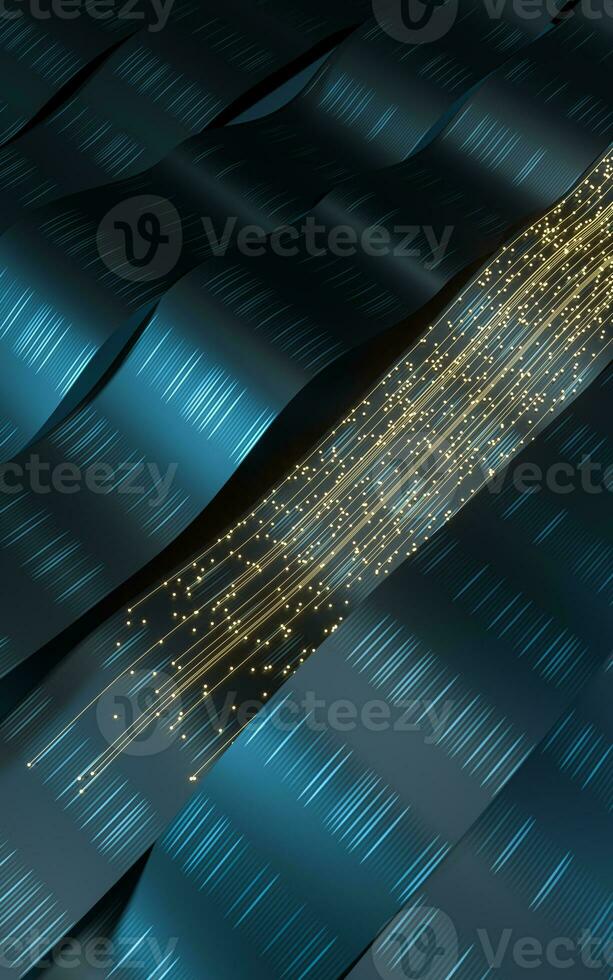 Flowing wave clothe with glowing particles, 3d rendering. photo