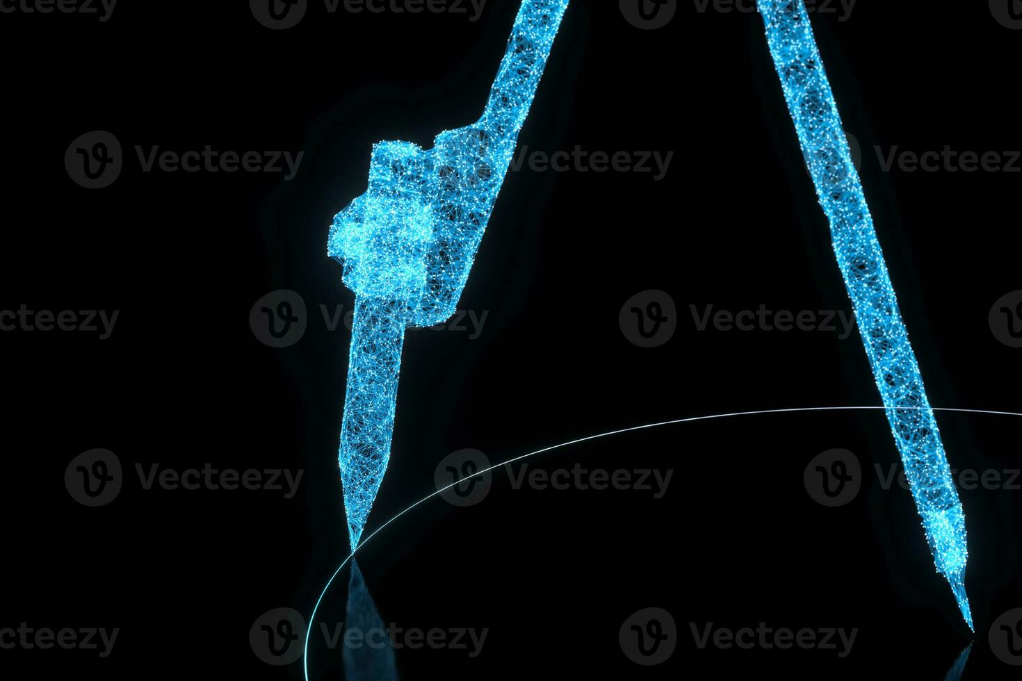 Compasses made up of lines with black background, 3d rendering. photo
