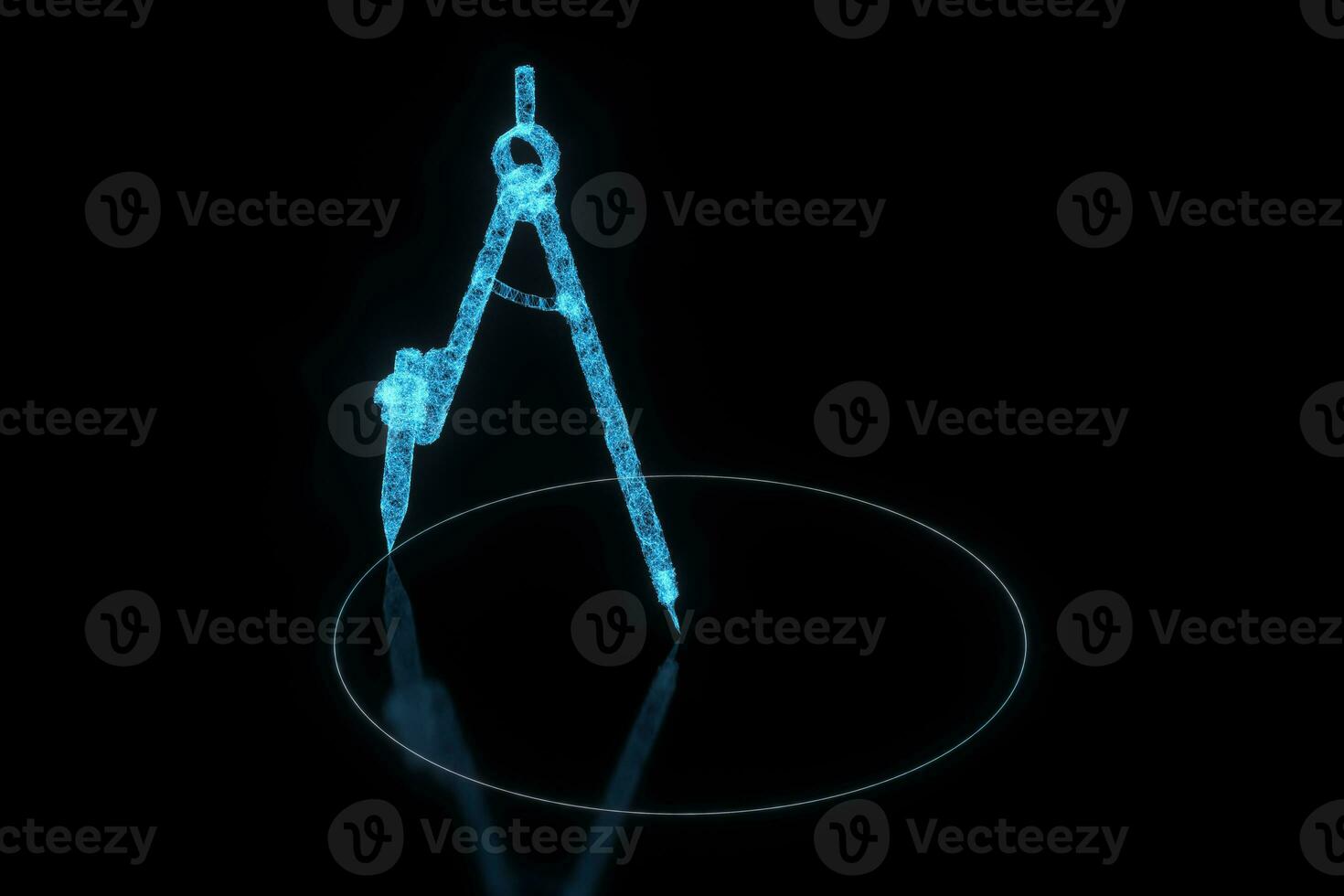 Compasses made up of lines with black background, 3d rendering. photo