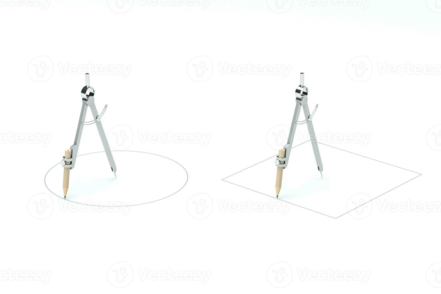 Compasses drawing square, unusual concept, 3d rendering. photo