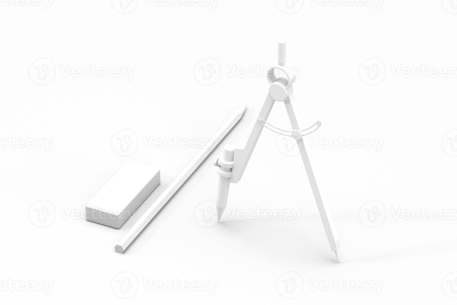 Compasses with white background, tools for drawing, 3d rendering. photo
