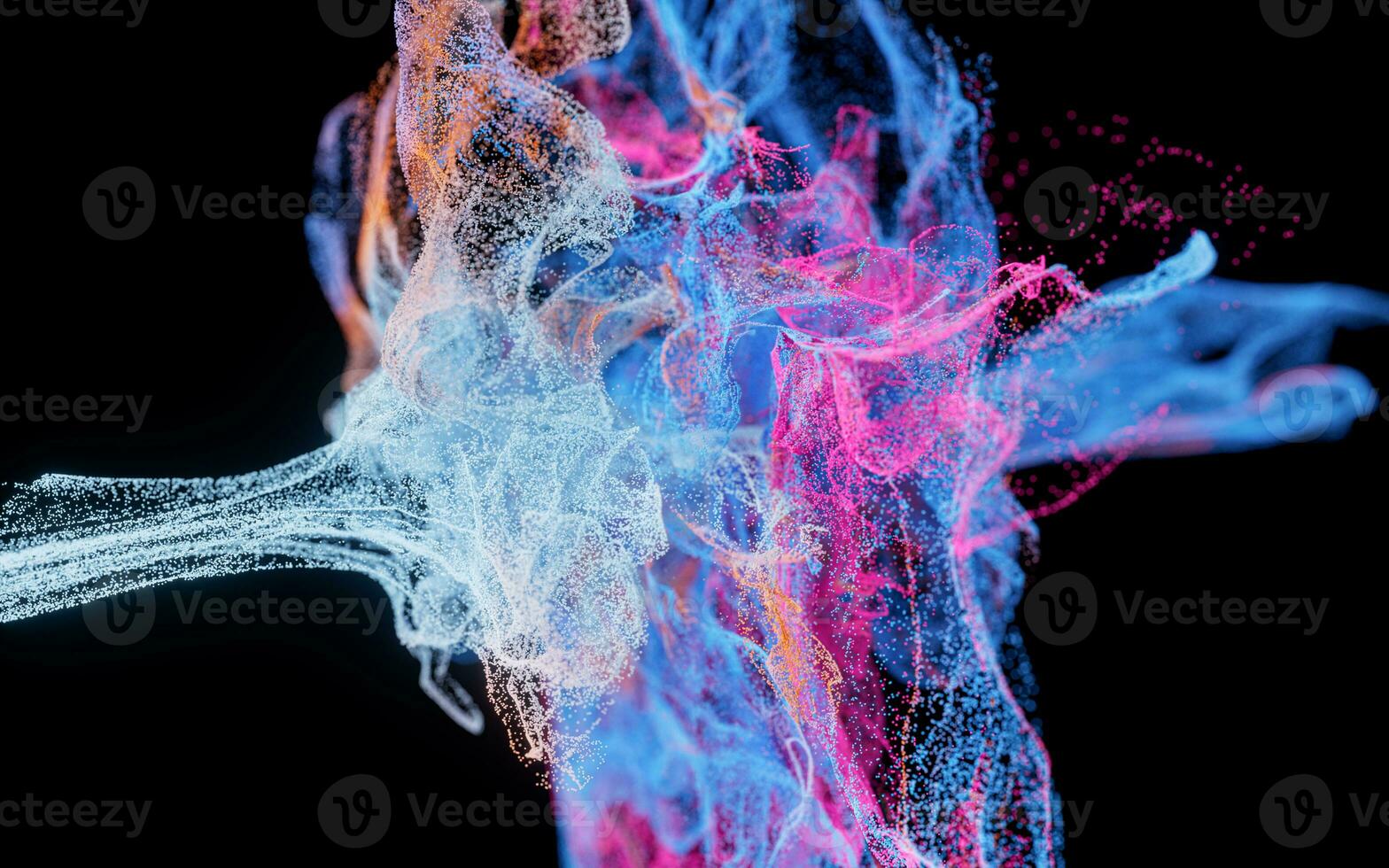 Collision of particles, decorative particles, 3d rendering. photo