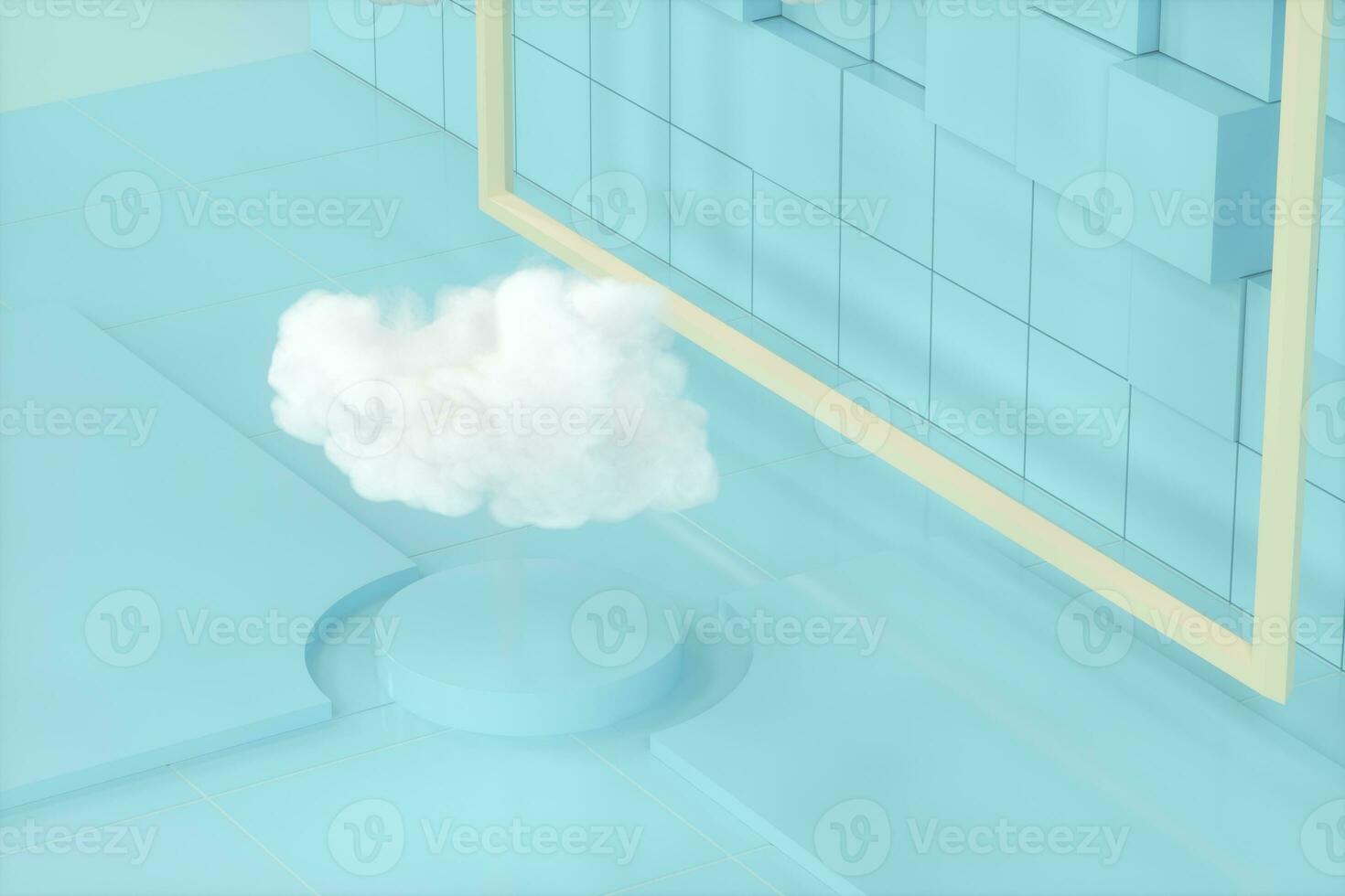 Cartoon clouds and cartoon cubes,geometry room,3d rendering. photo