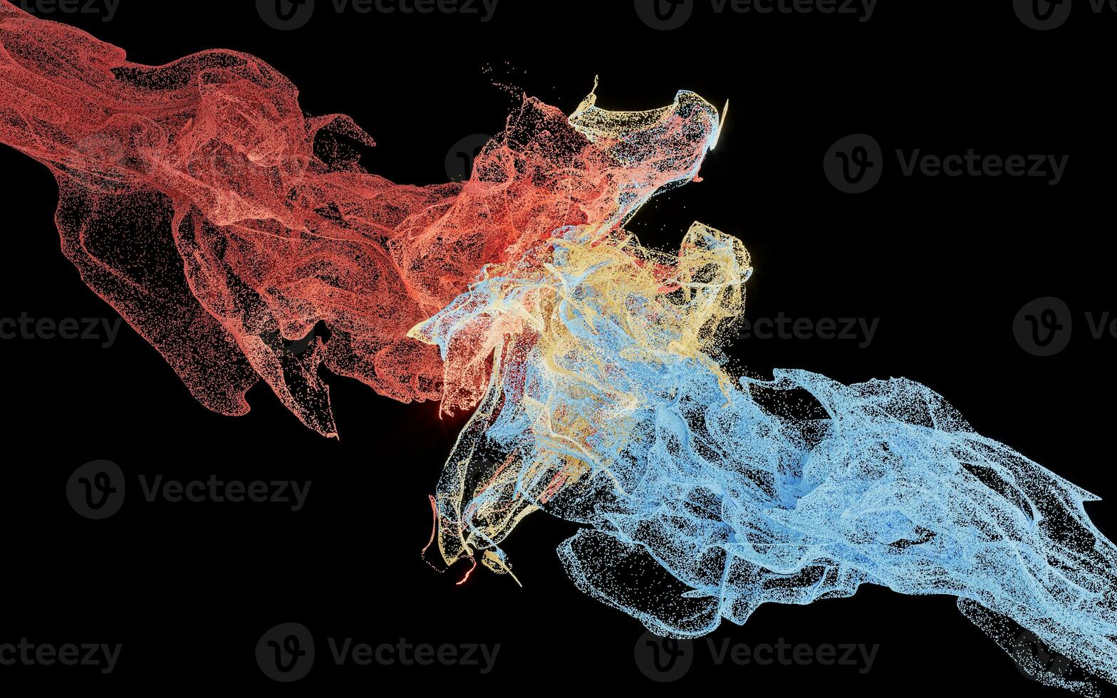 Collision of particles, decorative particles, 3d rendering. photo