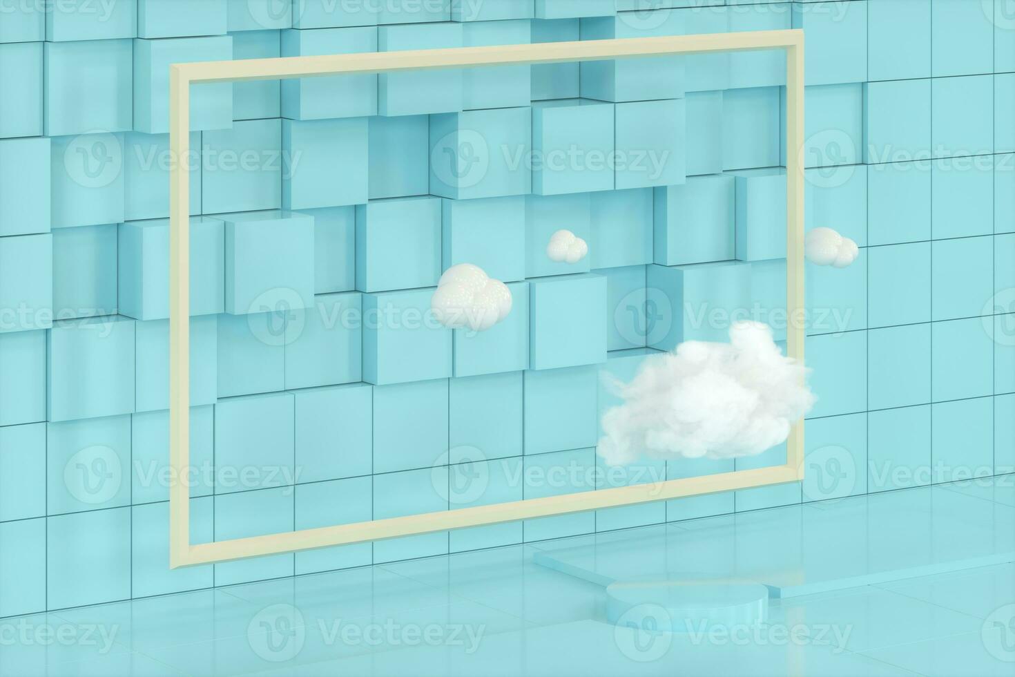 Cartoon clouds and cartoon cubes,geometry room,3d rendering. photo