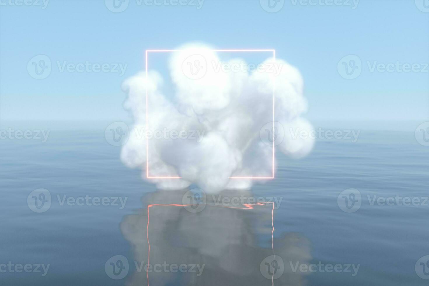 magia rodear el nube flotante en el lago, tranquilo escena, 3d representación. foto