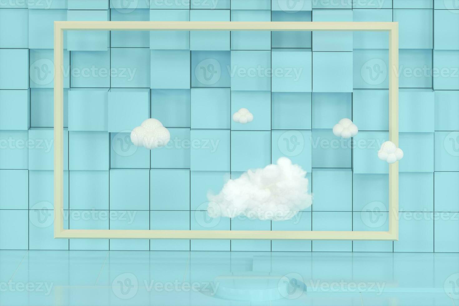 Cartoon clouds and cartoon cubes,geometry room,3d rendering. photo