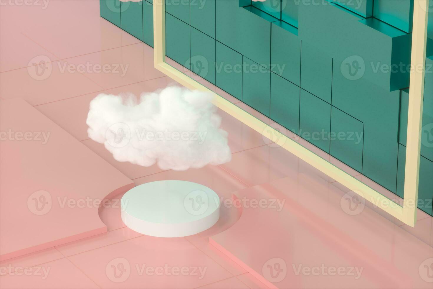 Cartoon clouds and cartoon cubes,geometry room,3d rendering. photo