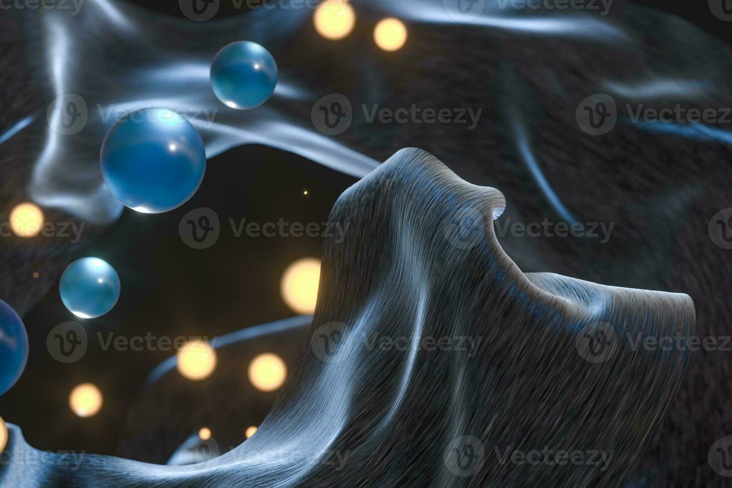 Flowing silk and glass beads with black background,3d rendering. photo