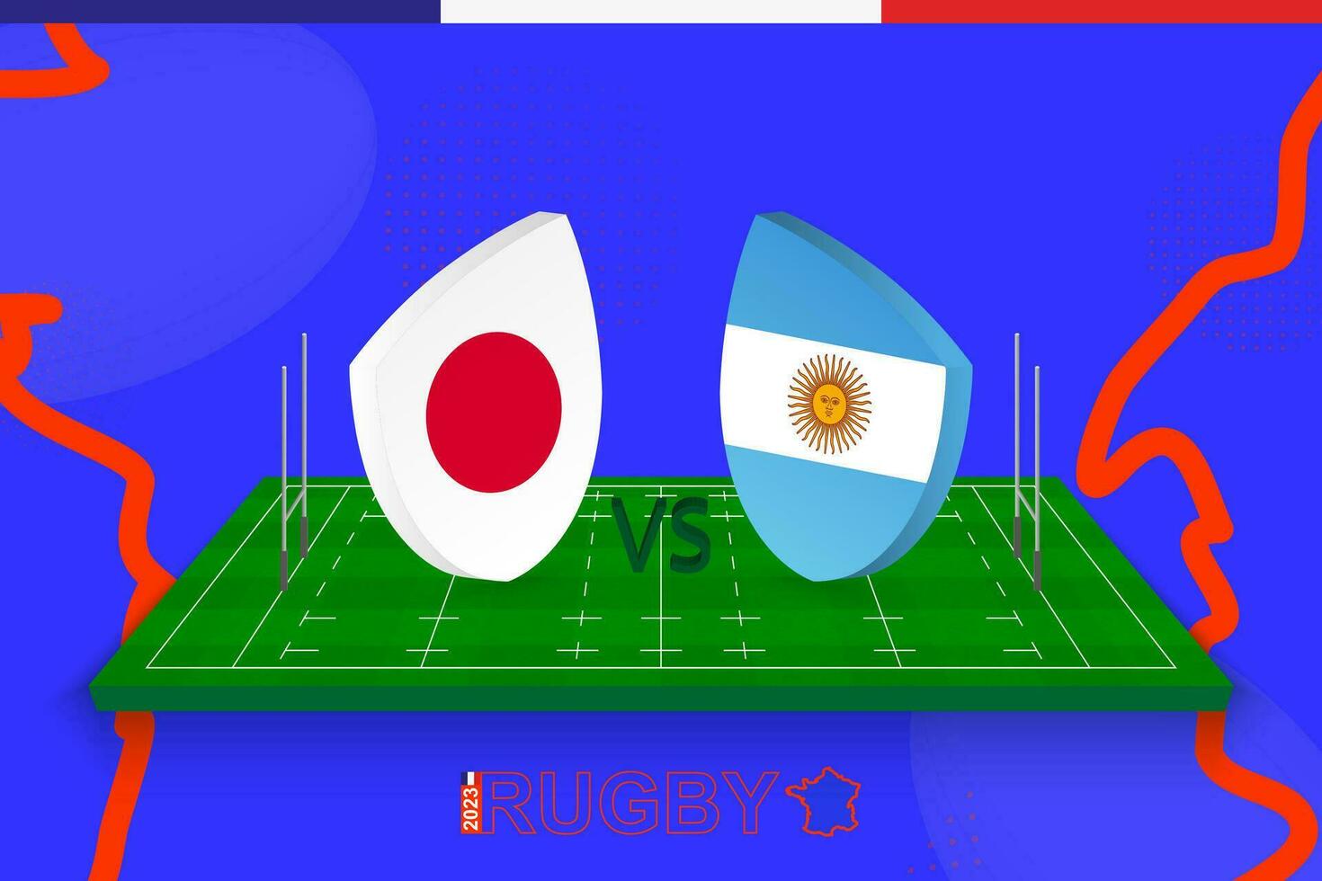 Rugby team Japan vs Argentina on rugby field. Rugby stadium on abstract