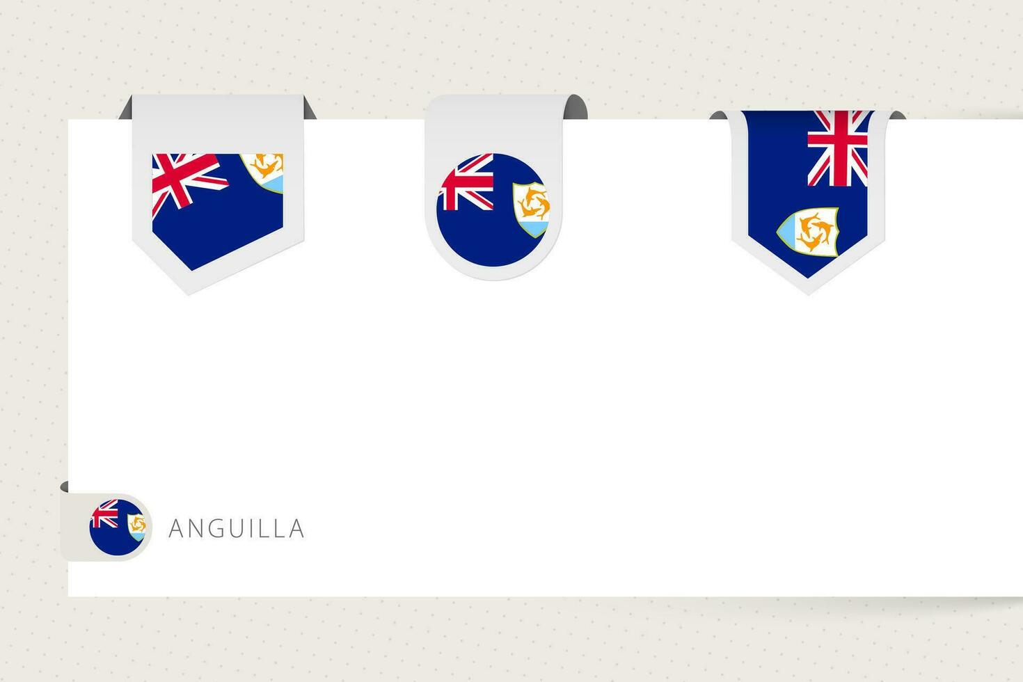 Label flag collection of Anguilla in different shape. Ribbon flag template of Anguilla vector