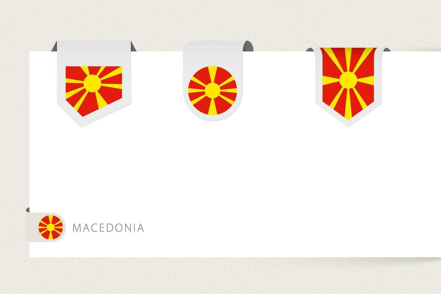 Label flag collection of Macedonia in different shape. Ribbon flag template of North Macedonia vector