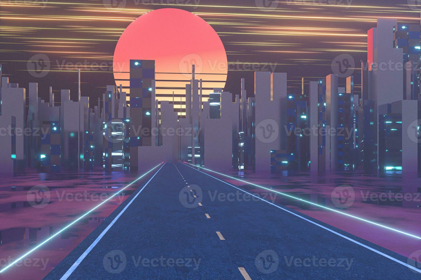 Urban road and sunset sky,abstract conception,3d rendering. photo