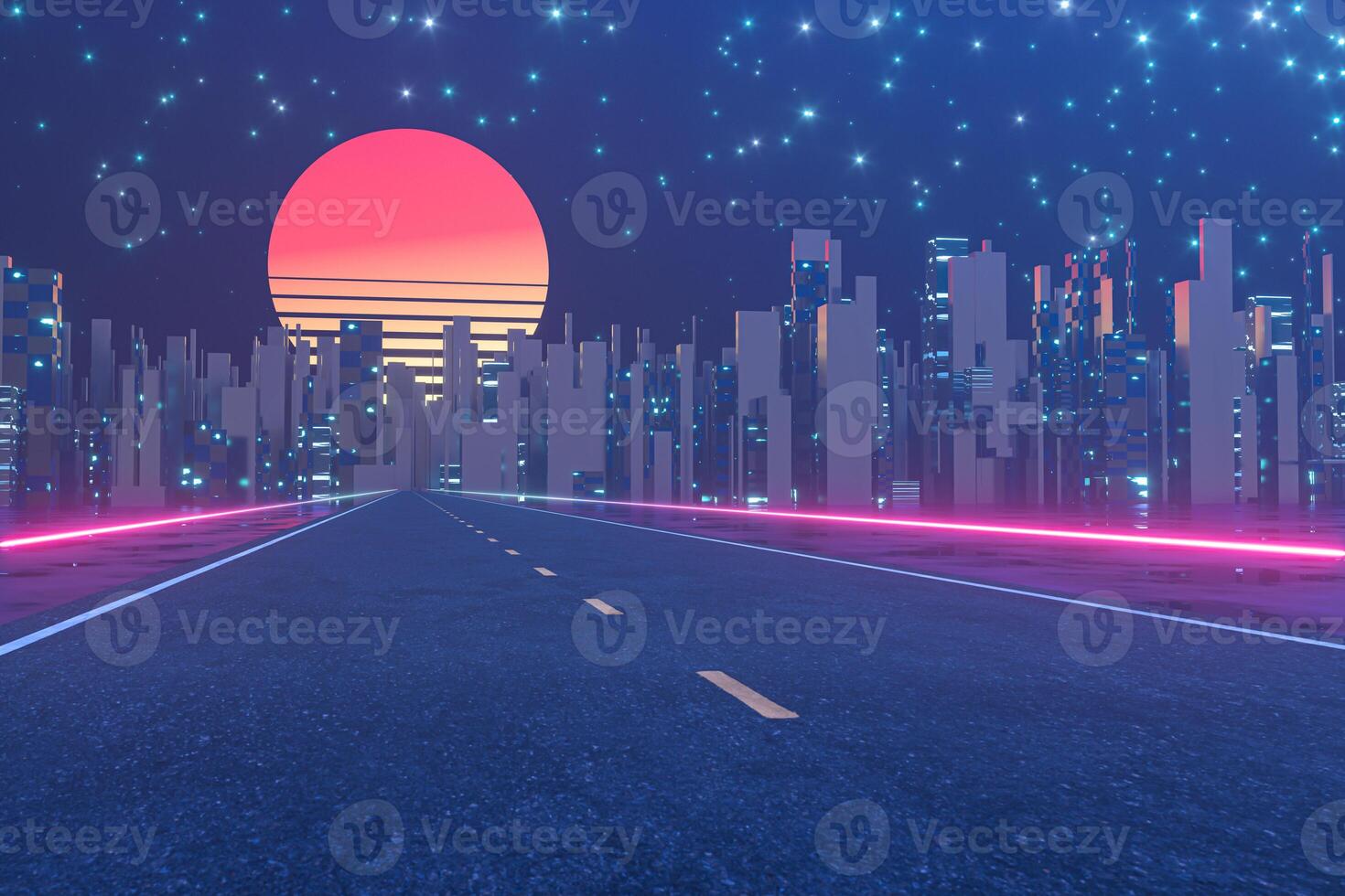 Urban road and sunset sky,abstract conception,3d rendering. photo