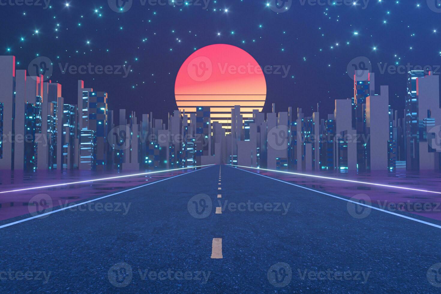 Urban road and sunset sky,abstract conception,3d rendering. photo