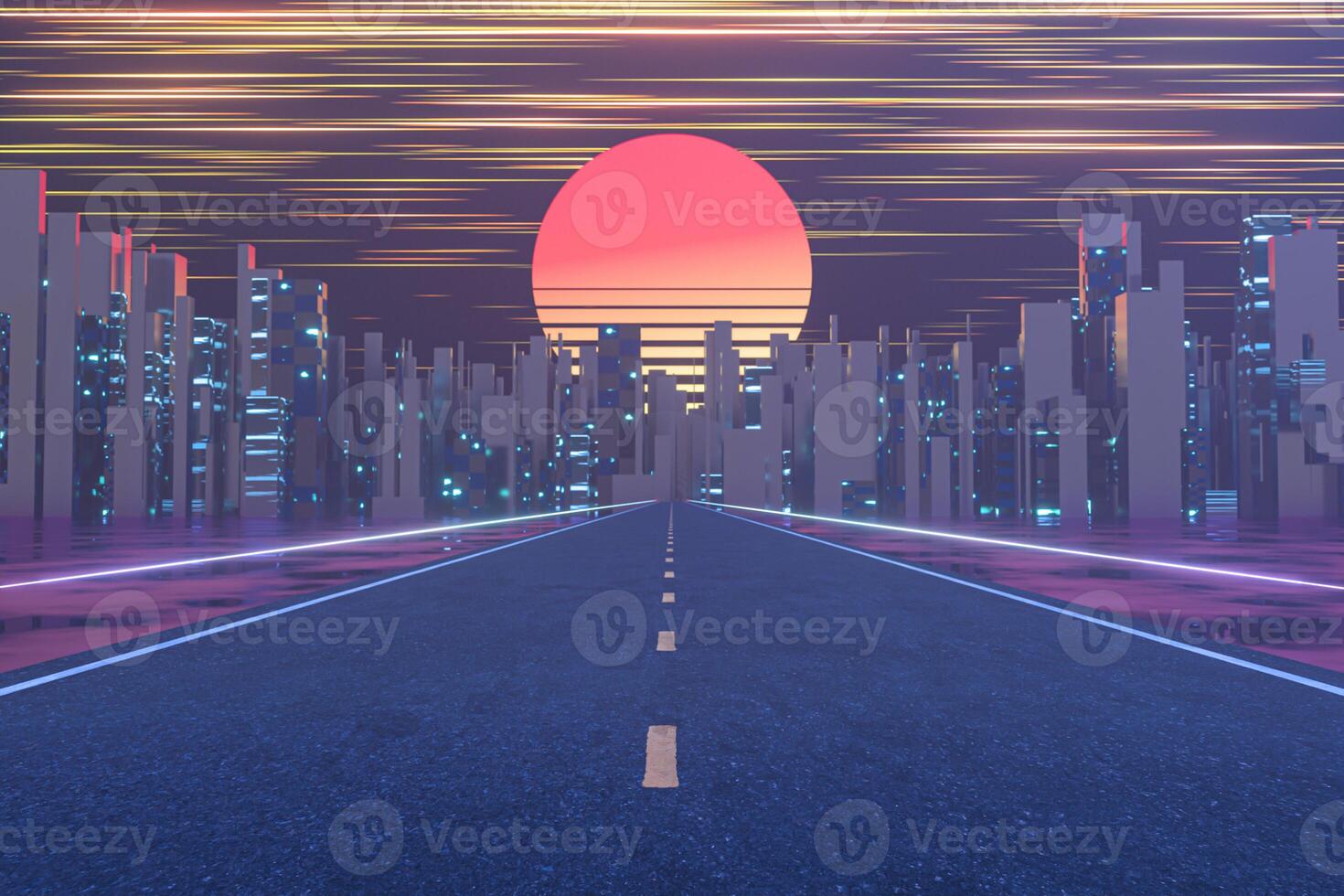 Urban road and sunset sky,abstract conception,3d rendering. photo