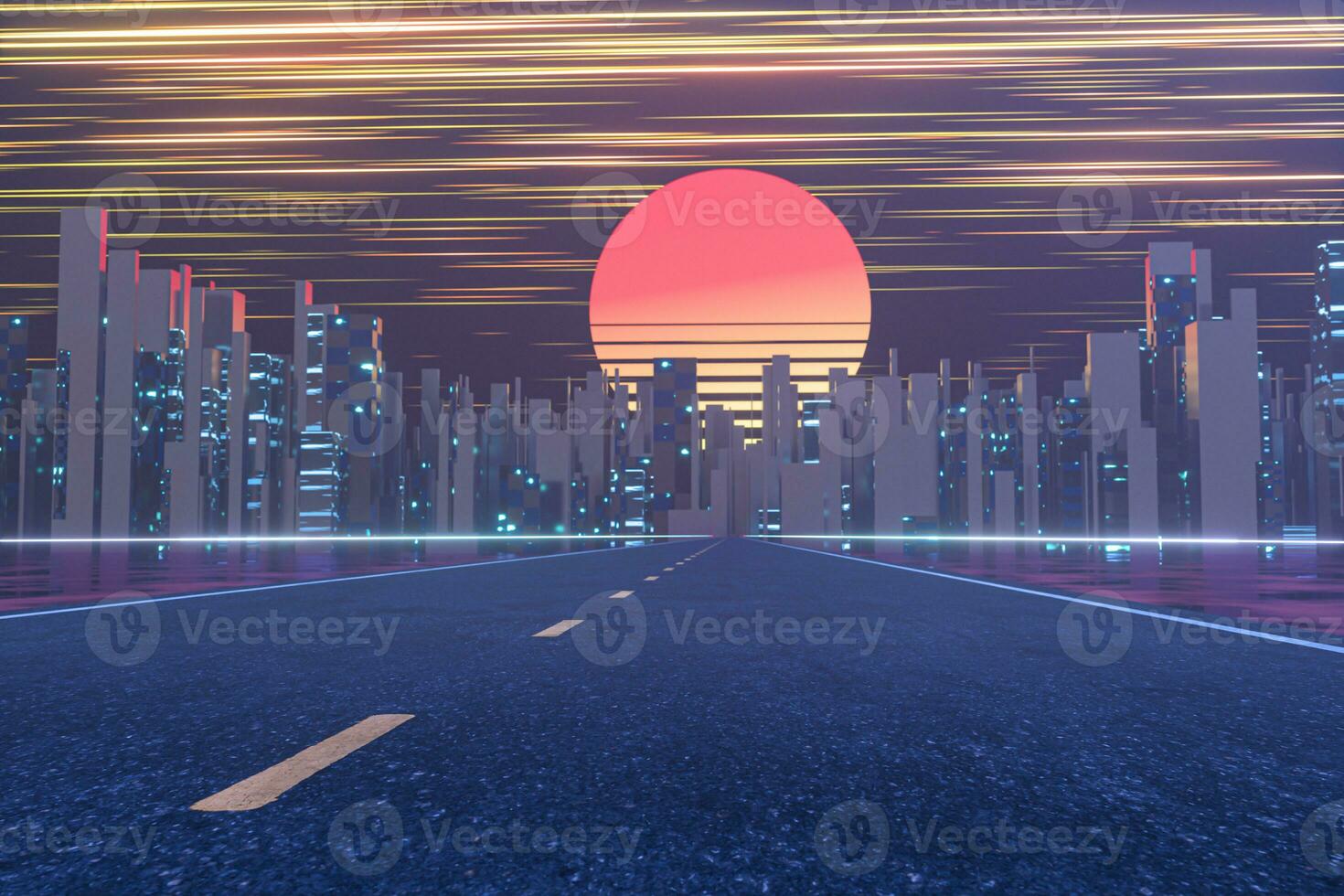 Urban road and sunset sky,abstract conception,3d rendering. photo