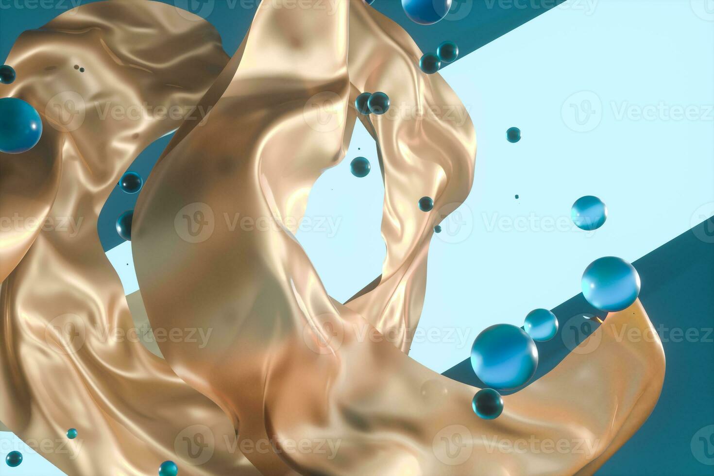 Flowing silk and glass beads with light background,3d rendering. photo