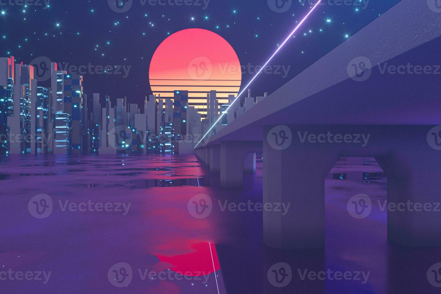 Urban road and sunset sky,abstract conception,3d rendering. photo