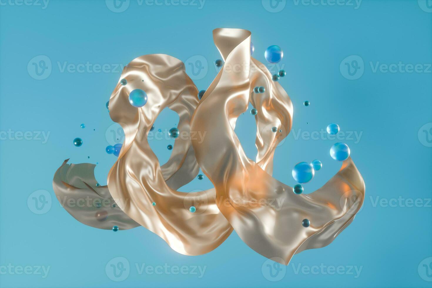 Flowing silk and glass beads with light background,3d rendering. photo