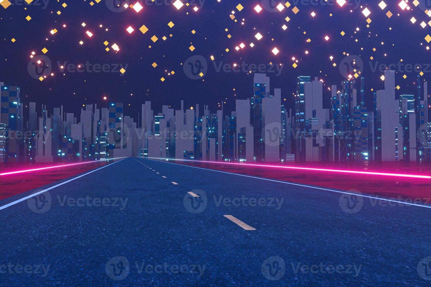 urbano la carretera y estrellado cielo, abstracto concepción, 3d representación. foto