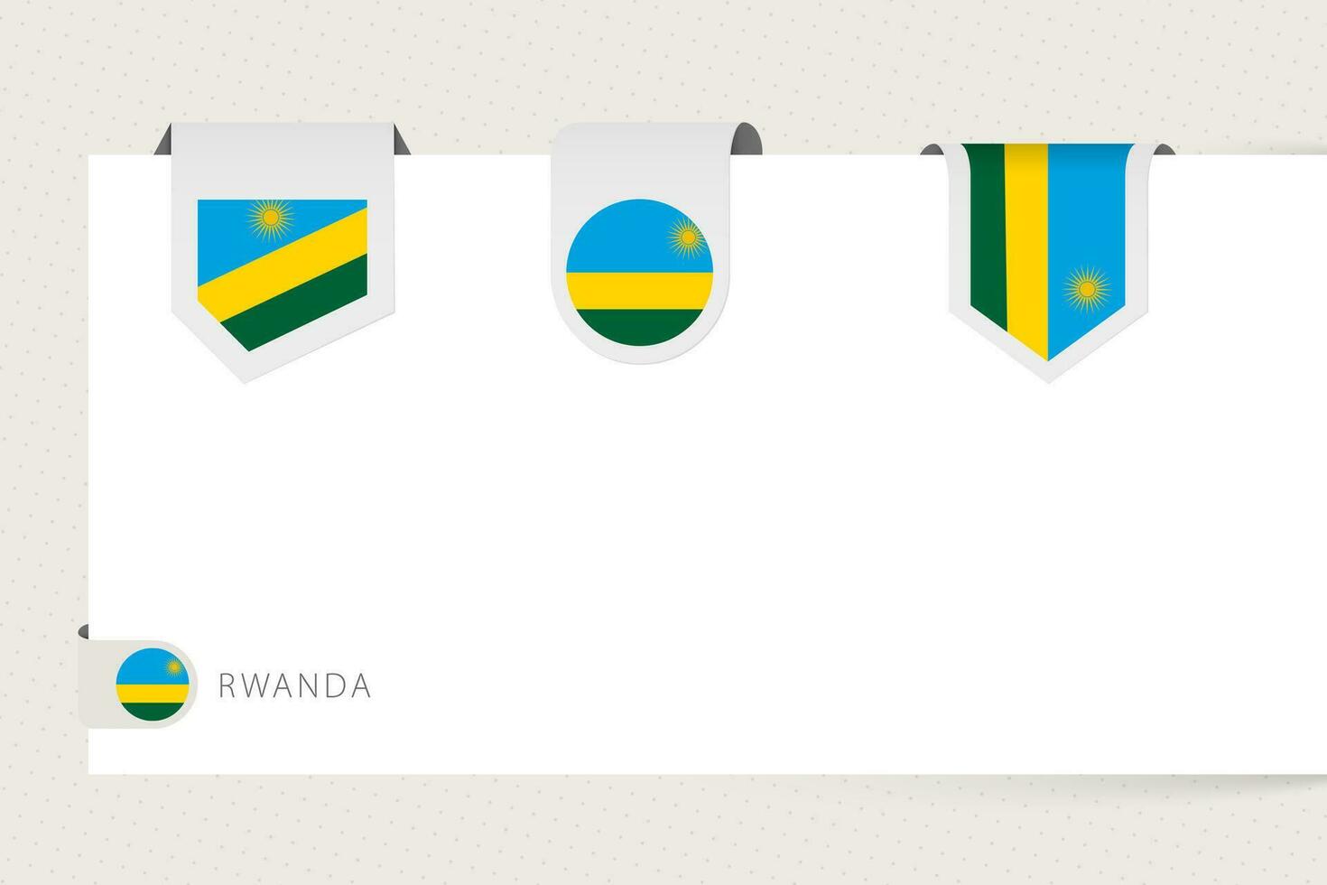 Label flag collection of Rwanda in different shape. Ribbon flag template of Rwanda vector