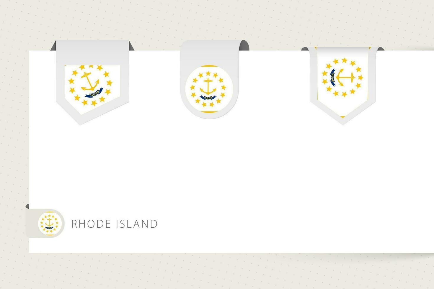 Label flag collection of US state Rhode Island in different shape. Ribbon flag template of Rhode Island vector