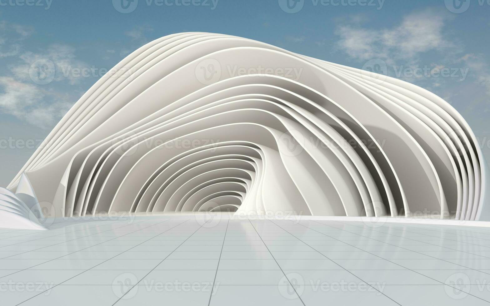 Curves and architecture with white background, 3d rendering. photo