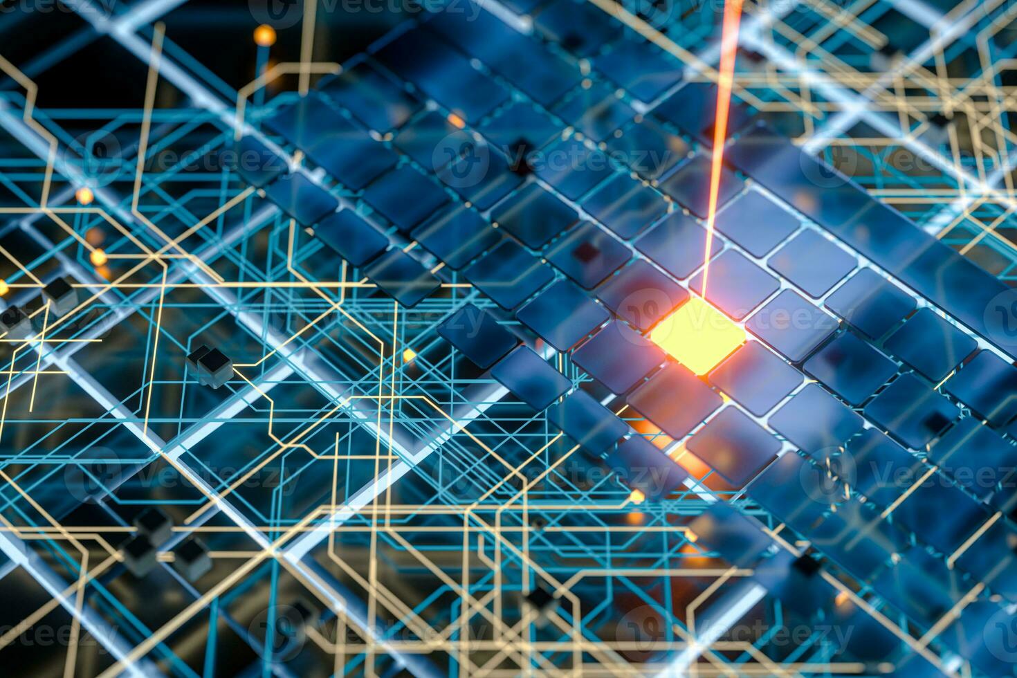 Circuit board and current data, data background, 3d rendering. photo