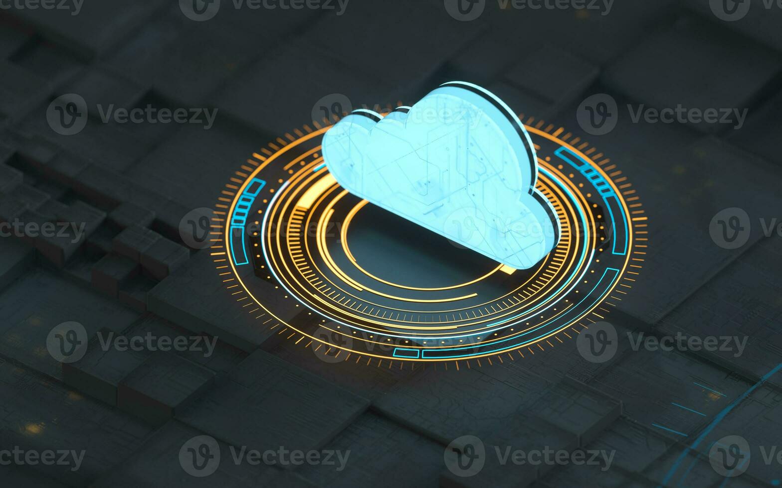 Chip and cloud computing, subject of science and technology, 3d rendering. photo