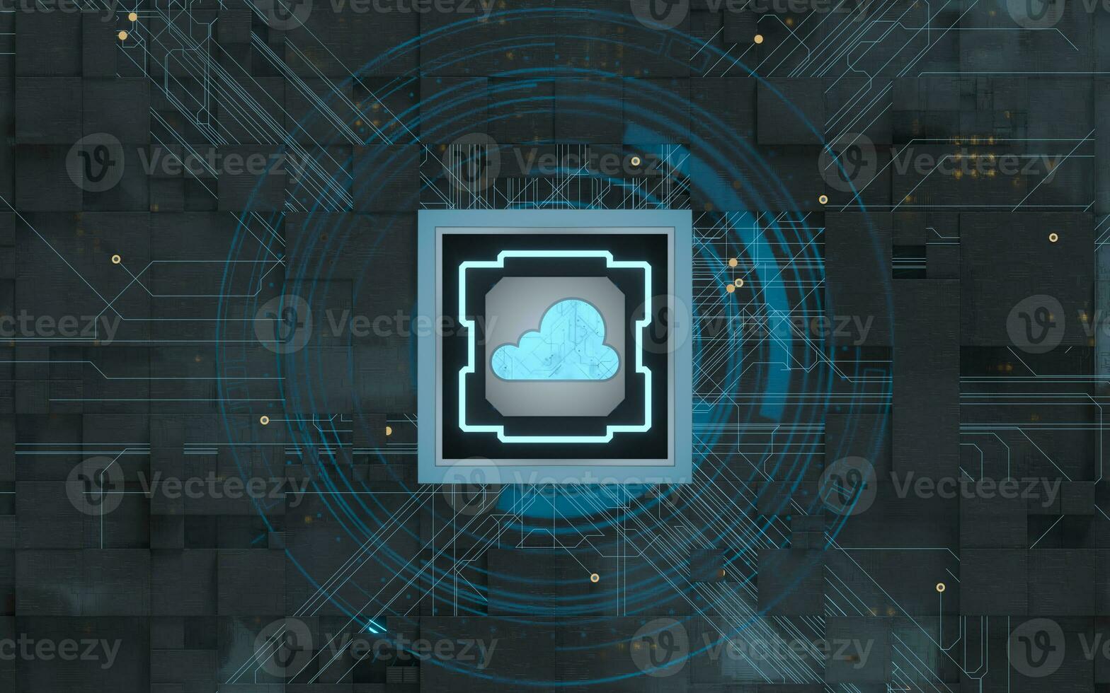 Chip and cloud computing, subject of science and technology, 3d rendering. photo
