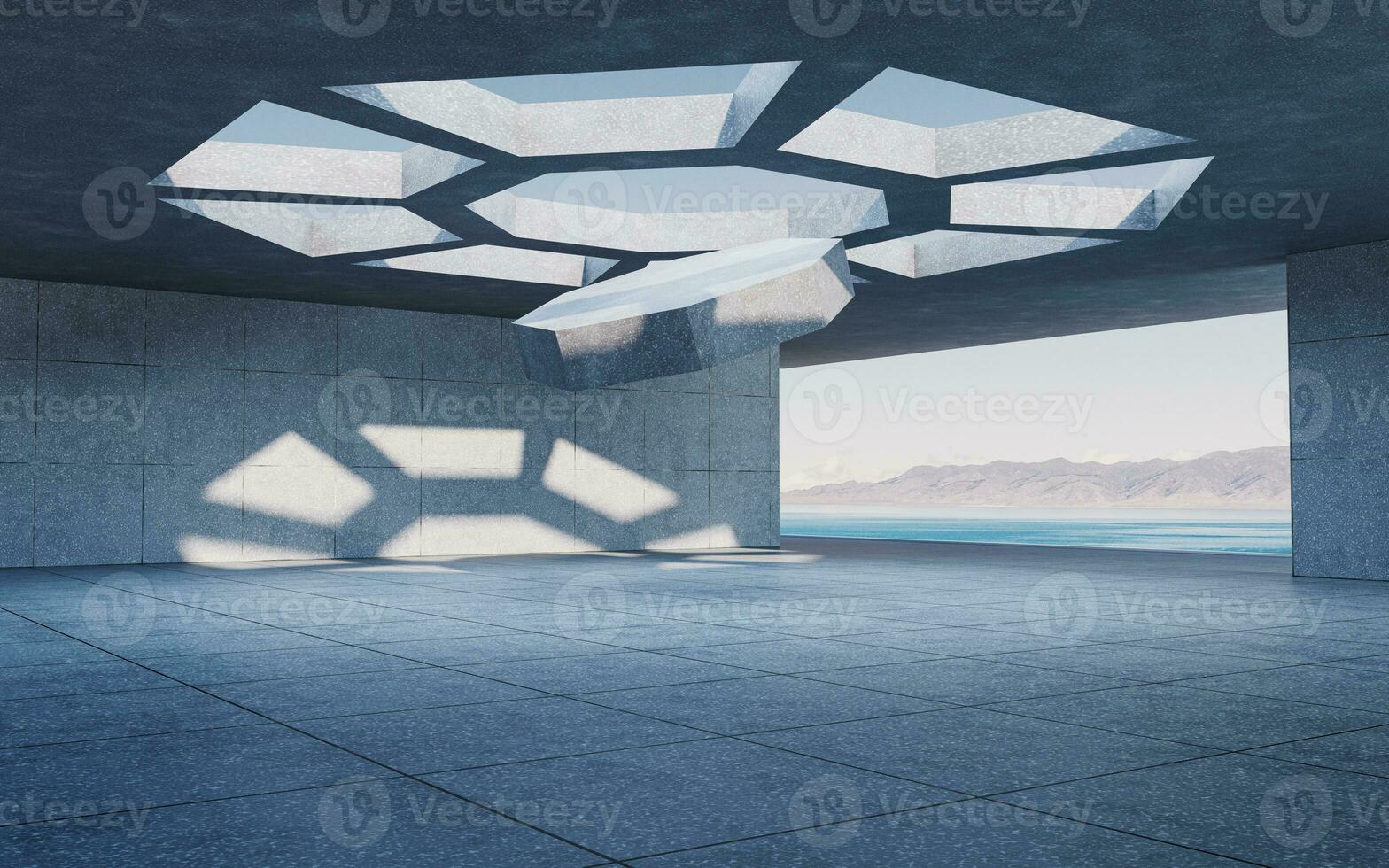 Abstract concrete buildings with open background, 3d rendering. photo