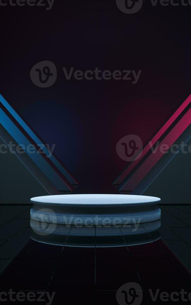 Empty room and stage with black background, 3d rendering. photo