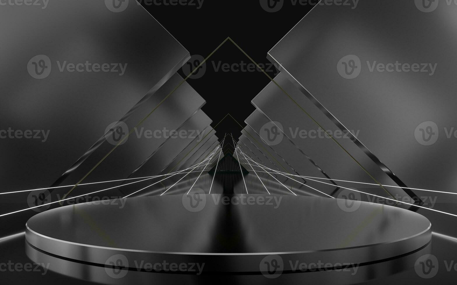 Triangle tunnel with cubes on sides, 3d rendering. photo