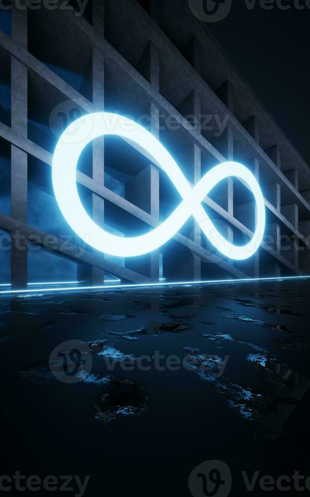 Concrete structure of buildings and neon lines, 3d rendering. photo