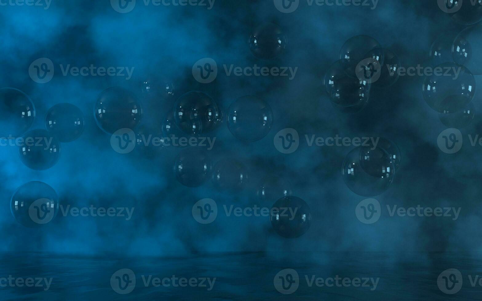 Bubbles float with fog background, 3d rendering. photo