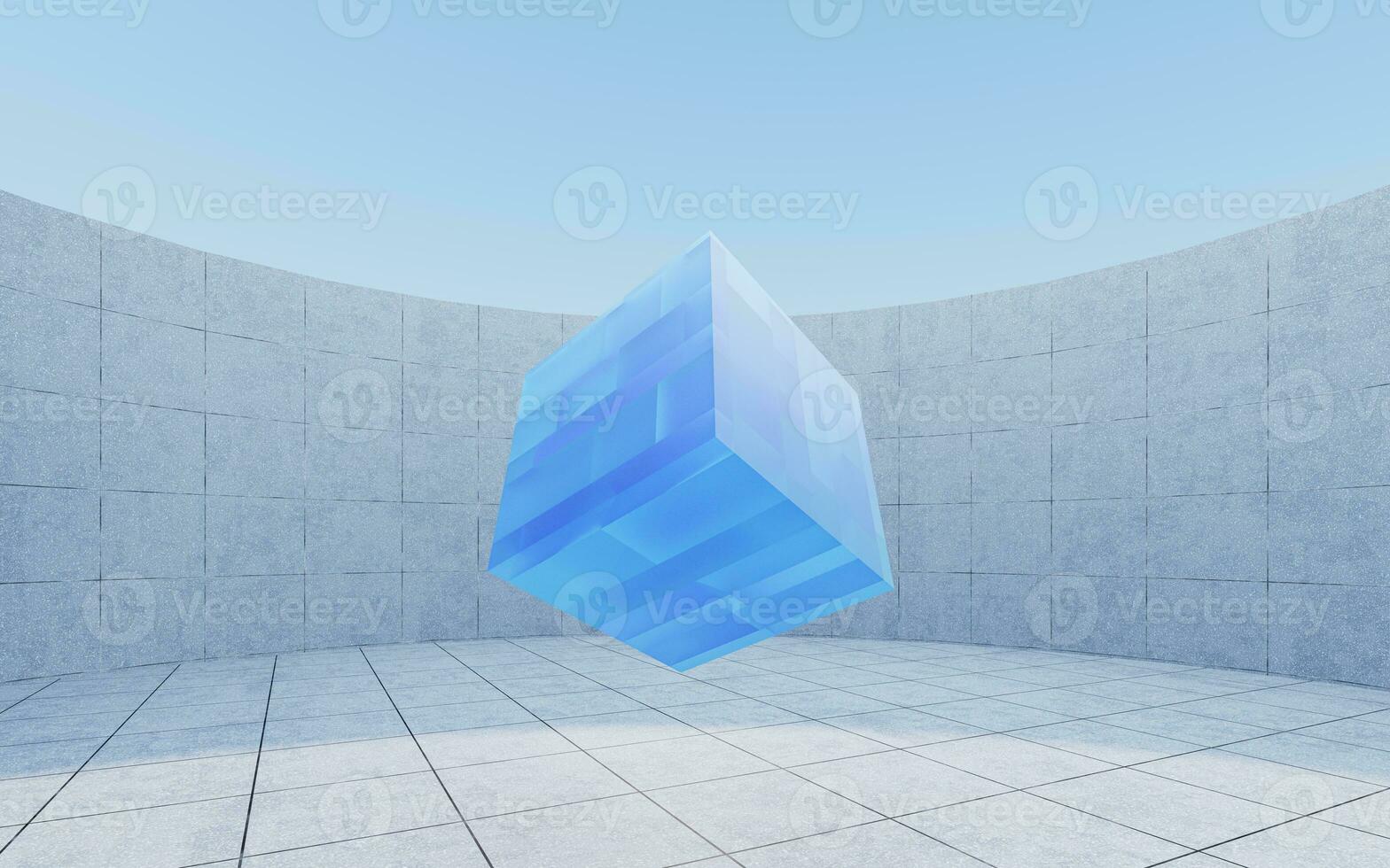 Translucent cubes with outdoor background, 3d rendering. photo