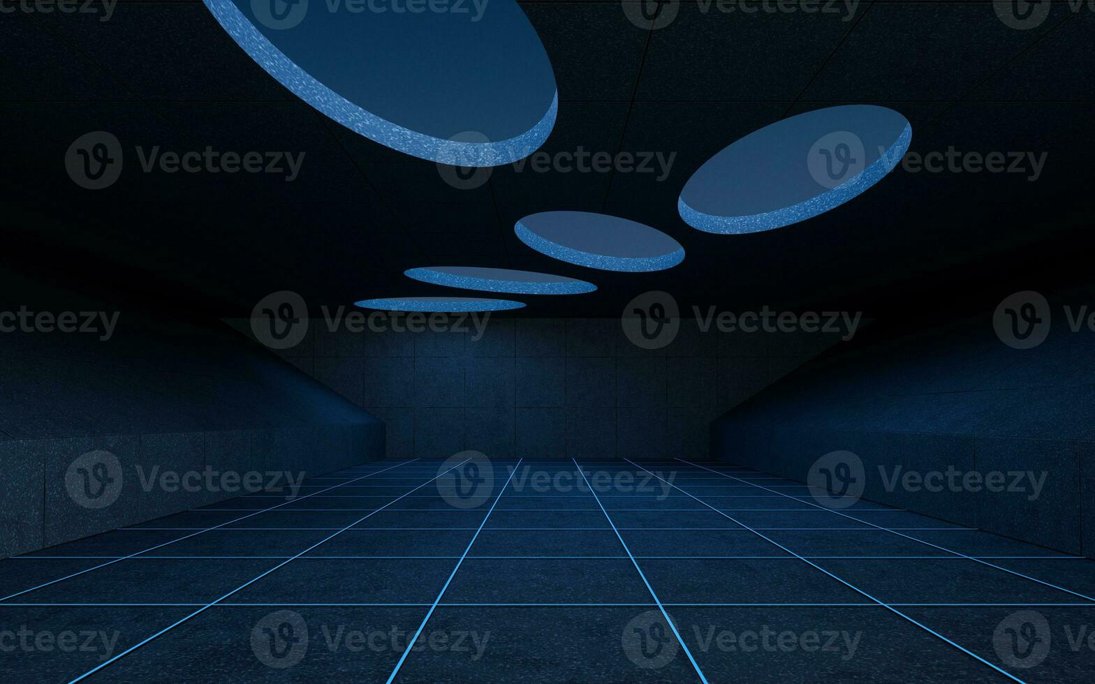 Abstract concrete building with dark background, 3d rendering. photo