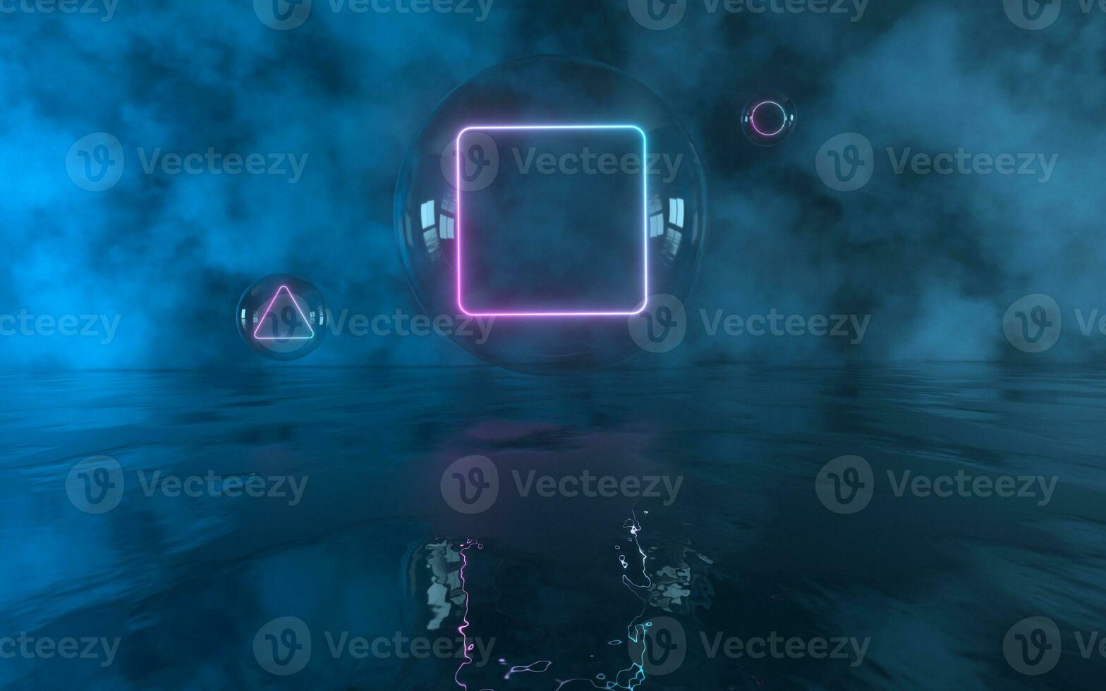 Neon light with fog background at night, 3d rendering. photo