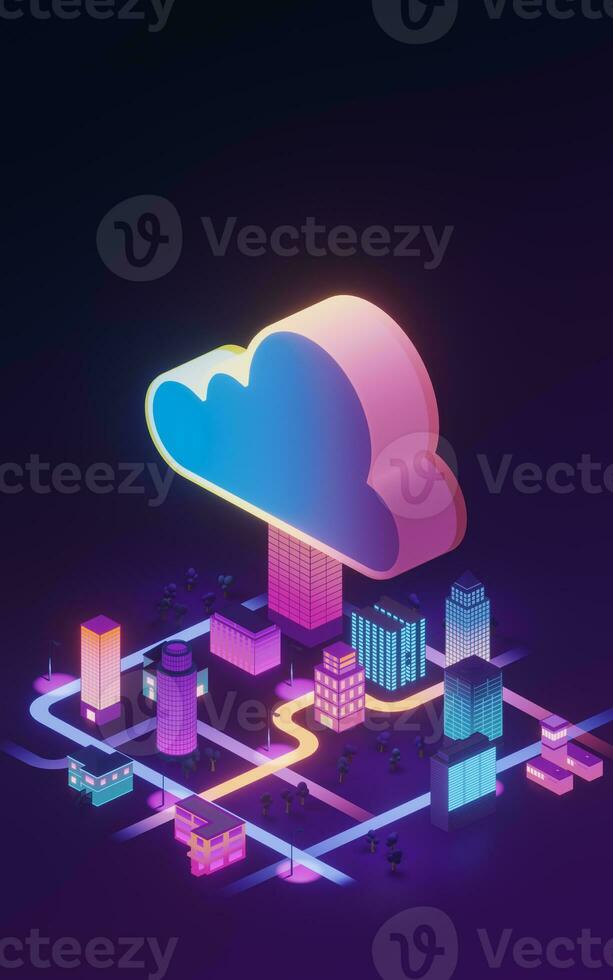 Cloud computing conceptual illustration, 3d rendering. photo