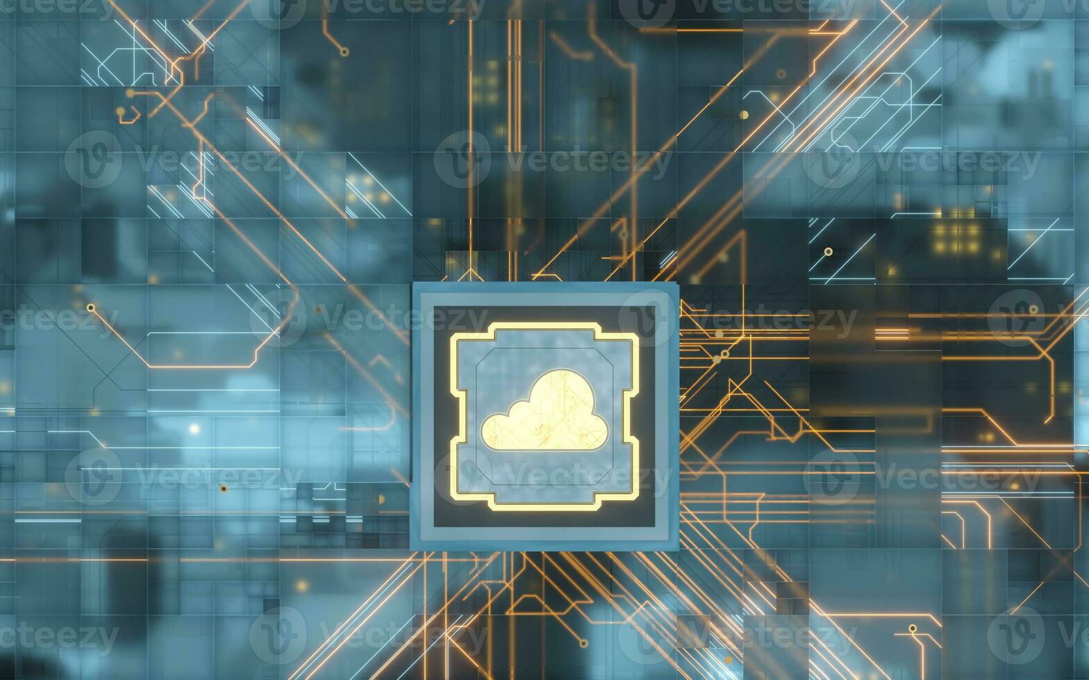 Chip and cloud computing, subject of science and technology, 3d rendering. photo