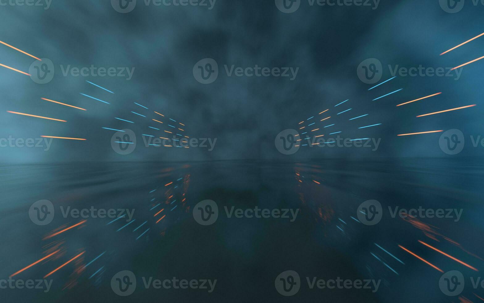 Neon light with fog background at night, 3d rendering. photo