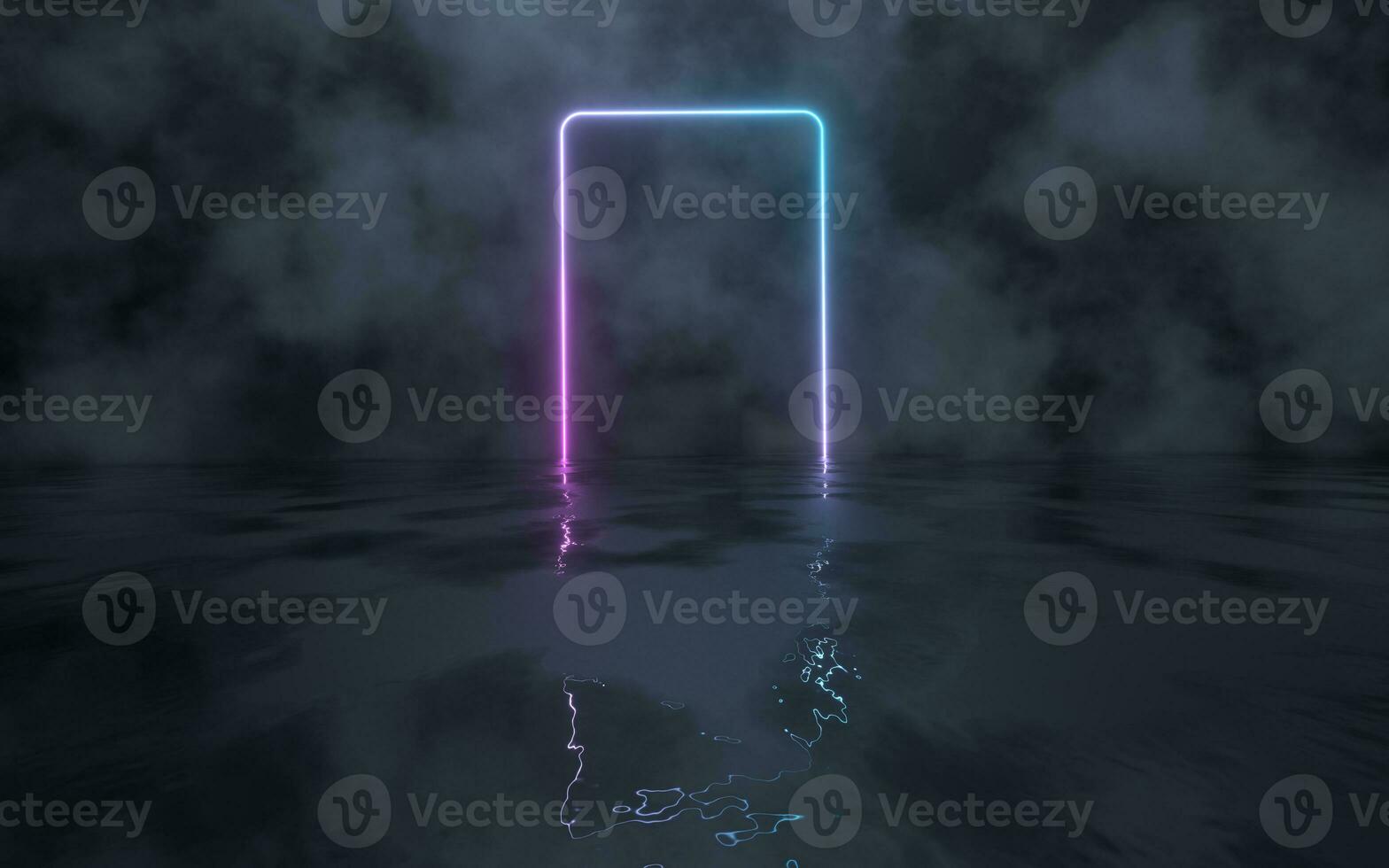 Neon light with fog background at night, 3d rendering. photo